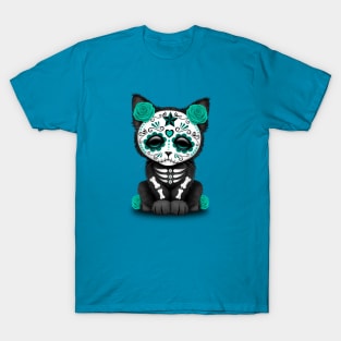 Cute Teal Blue Day of the Dead Kitten Cat T-Shirt